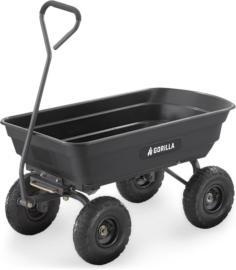 Heavy-duty multi-purpose garbage transfer cart garden cart, equipped with pneumatic tires, capacity 4 cubic feet - 600 pounds load capacity, outdoor wheeled cart, suitable for garden, gardening and landscaping work. R0