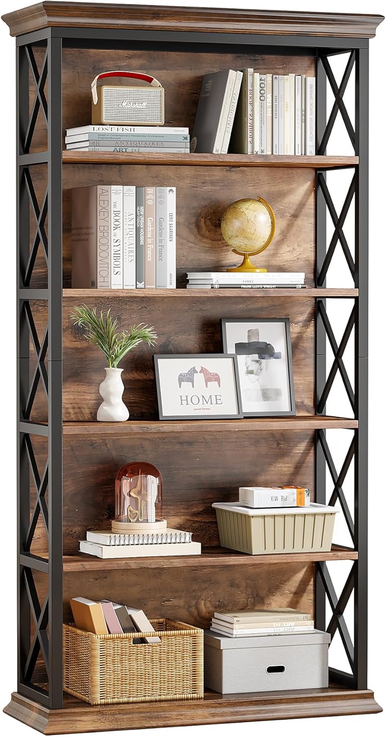 6-Tier Bookcase, 71 Inches Industrial Bookshelves, Floor Standing Display Storage Shelves Tall Bookcase for Home Office, Living Room C7