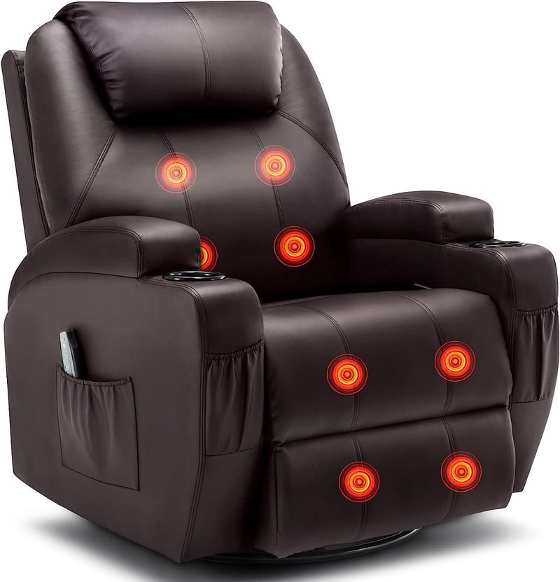 Recliner Chair, Rocking Chair with Massage and Heat, 360° Swivel Recliner Chairs for Adults, Rocker Manual Recliner with Remote Control and Cup Holder for Living Room, Bedroom, Nursery F3