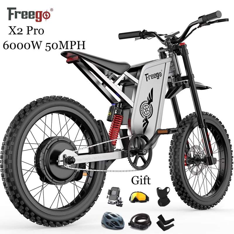 6000W(Peak) Motor 60V/30Ah Battery Freego X2Pro Electric Motorcycle for Adults, Electric Bike,50MPH/7 Speed Off Road Electric Bicycle,19 x 2 Full... B1