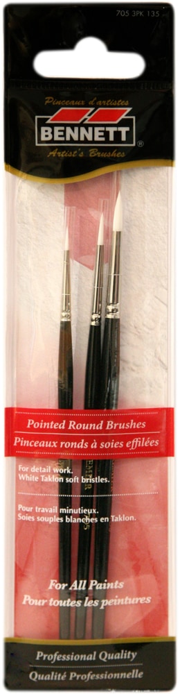 Bennett Professional Artist Pointed Round Tip Paint Brushes, 3-pk O6
