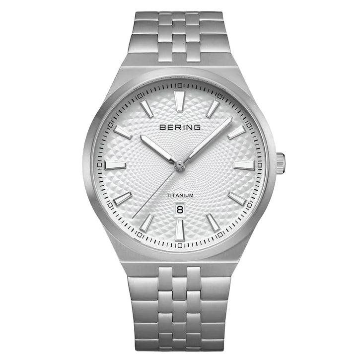Bering Titanium White Silver-tone Guilloche Dial Men's Watch U9