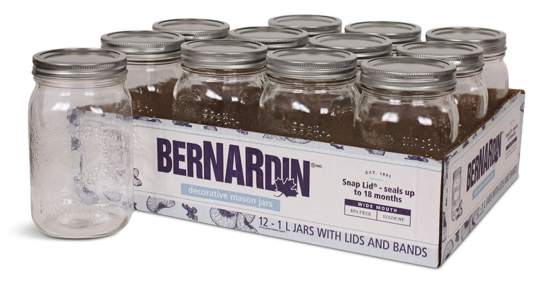 Bernardin Decorative Glass Mason Jars with Snap Lids, 1 L, 12 Count Z5