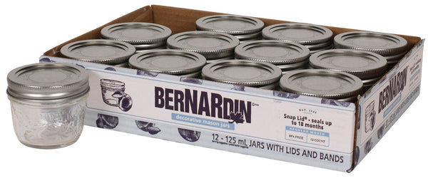 Bernardin Regular Mouth Decorative Glass Mason Jars with Snap Lids, 125 mL, 12 Count O7