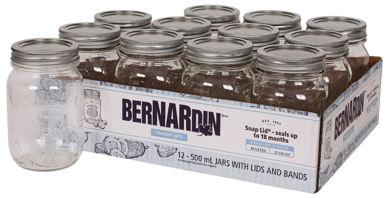 Bernardin Regular Mouth Glass Mason Jars with Snap Lids, 500 mL, 12 Count X8