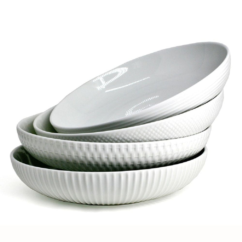 Bia Embossed White Dinner Bowl Set, 24-cm, 4-pc Z1