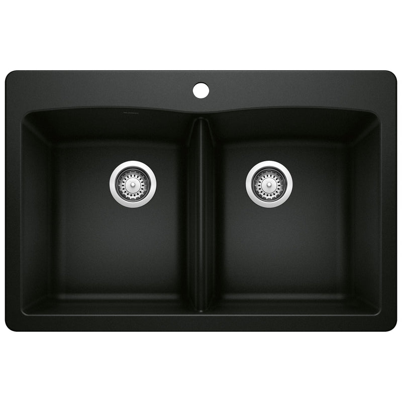 Blanco 50/50 Double Bowl Dual Mount Kitchen Sink, Black, 33-in H1