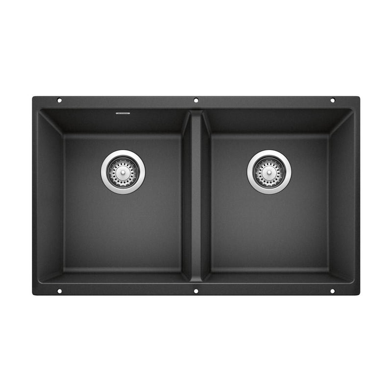 Blanco Precis SILGRANIT 29-in 50/50 Double Bowl Undermount Kitchen Sink, Anthracite P4