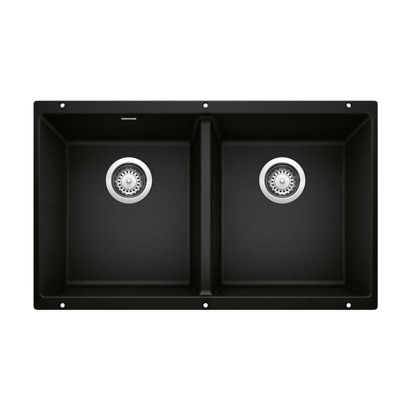Blanco Precis SILGRANIT 29-in 50/50 Double Bowl Undermount Kitchen Sink, Coal Black C6