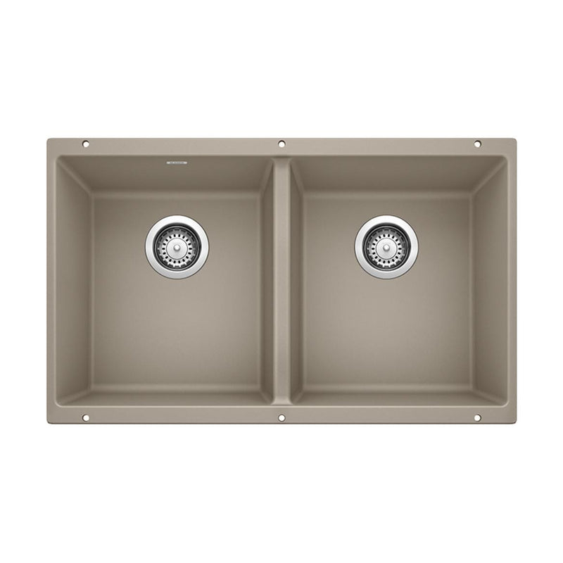 Blanco Precis SILGRANIT 29-in 50/50 Double Bowl Undermount Kitchen Sink, Truffle F3