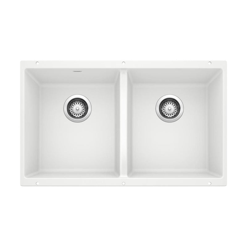Blanco Precis SILGRANIT 29-in 50/50 Double Bowl Undermount Kitchen Sink, White O9