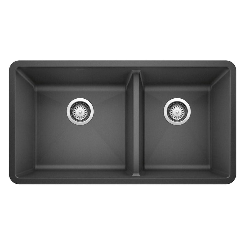 Blanco Precis SILGRANIT 33-in 60/40 Double Bowl Undermount Kitchen Sink, Anthracite X4
