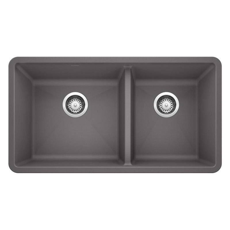Blanco Precis SILGRANIT 33-in 60/40 Double Bowl Undermount Kitchen Sink, Cinder W6