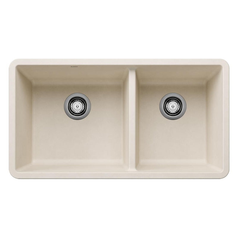 Blanco Precis SILGRANIT 33-in 60/40 Double Bowl Undermount Kitchen Sink, Soft White M1