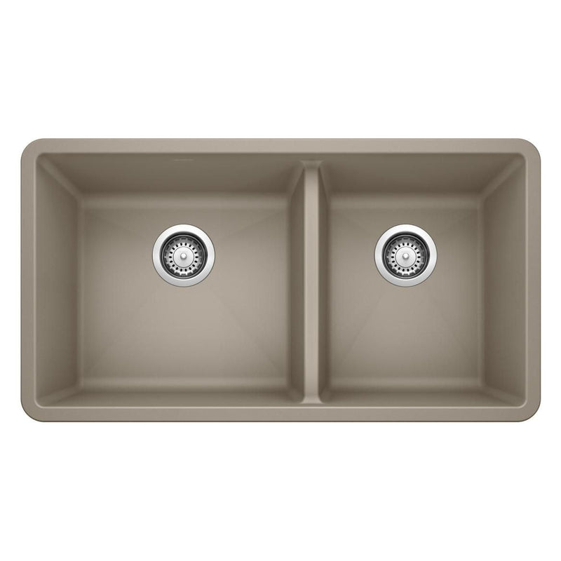 Blanco Precis SILGRANIT 33-in 60/40 Double Bowl Undermount Kitchen Sink, Truffle H5