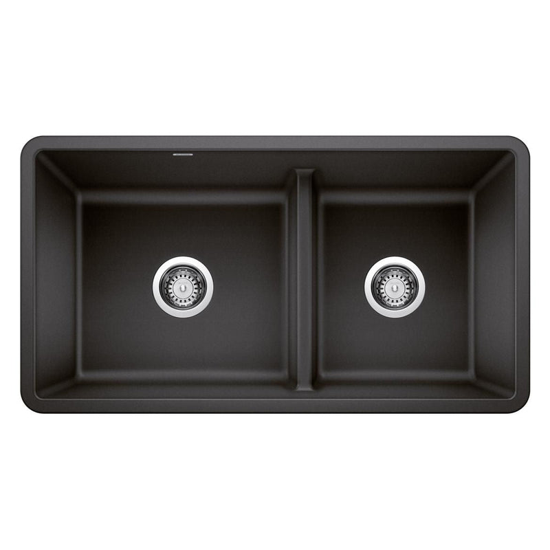 Blanco Precis SILGRANIT 33-in 60/40 Reversible Double Bowl Undermount Kitchen Sink with Low Divide, Anthracite L0