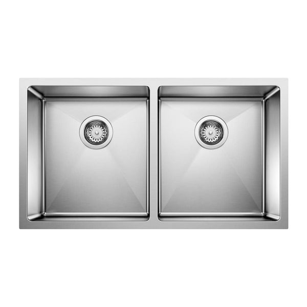 Blanco Quatrus R15 32-in 50/50 Double Bowl Undermount Stainless Steel Kitchen Sink G1