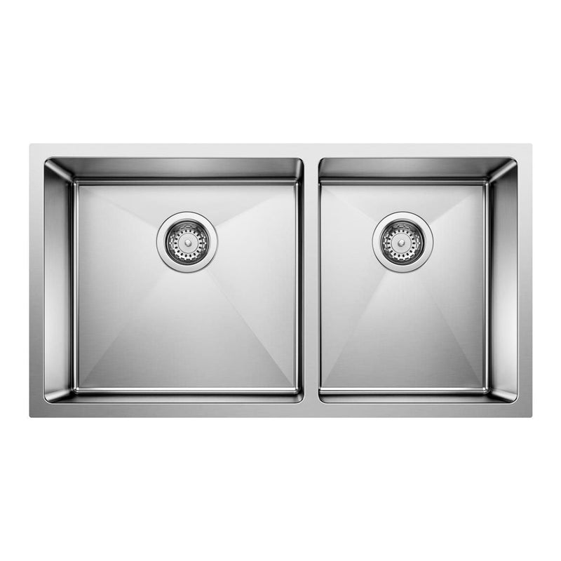 Blanco Quatrus R15 33-in 60/40 Double Bowl Undermount Stainless Steel Kitchen Sink R0