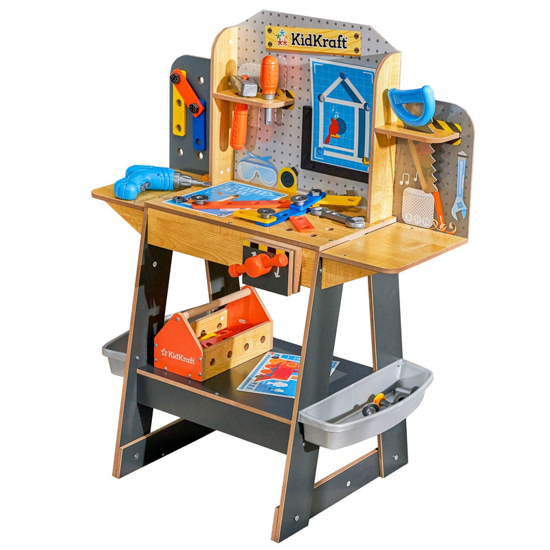 Blueprint Build Wooden Play Workbench with 40+ Accessories, Ages 3+ E7