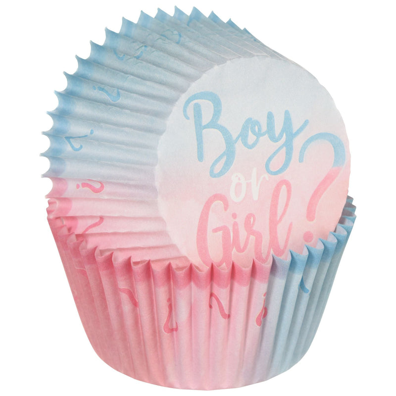 "Boy or Girl?" Baking Cups, Blue/Pink, 2-in, 75-pk, for Gender Reveal W0