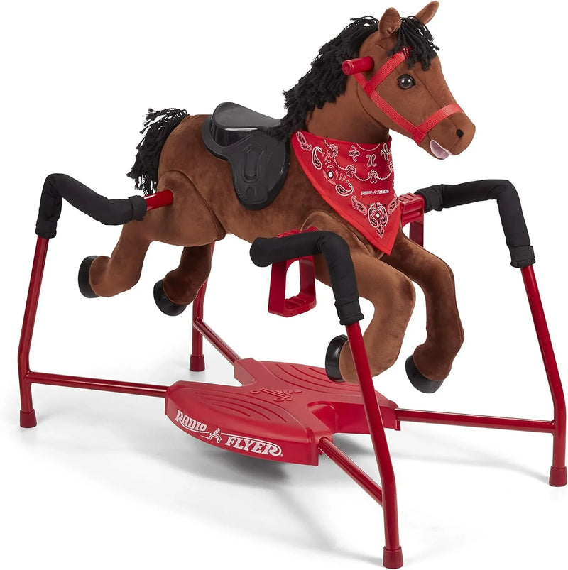Brown plush interactive riding horse R4