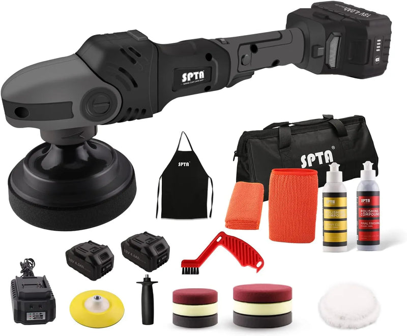 Buffer Polisher, 18V Cordless Rotary Polisher, 4Inch & 5Inch Car Polisher with 7 Variable Speed 2Pcs 4.0Ah Battery, 2 Backing Plate, 6 Polishing Pads, 2 Wool Pads for Car Polishing and Waxing Q3