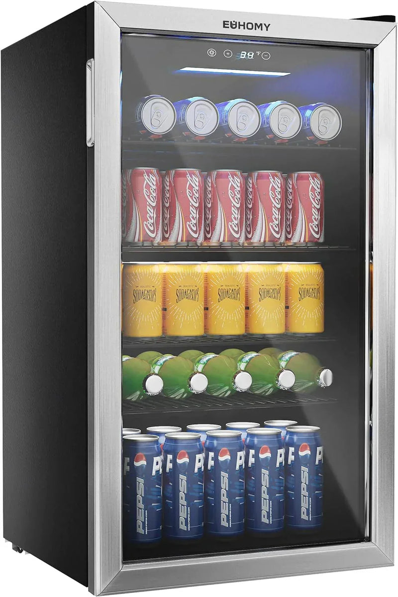 EUHOMY Beverage Refrigerator, 126 Can Mini fridge with Glass Door O7