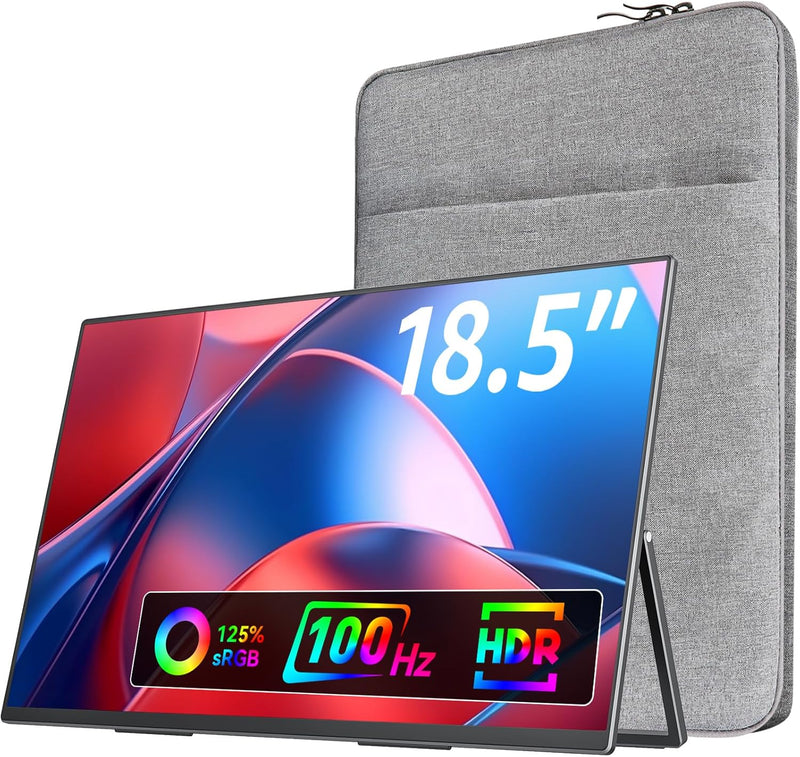 Large Portable Monitor-18.5 Inch Computer Gaming Display 100Hz 125% sRGB FHD 1080P USB-C HDMI IPS Screen for Laptop Mac Surface PC PS4/PS5 Xbox Built-in Kickstand, Speakers, VESA Mountable Y4