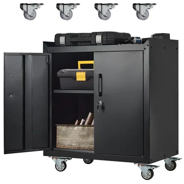 Garage Storage Cabinet with Wheels, 2 Door Tool Cabinet with Adjustable Shelves, Metal Lockable Tool Cabinet, Rolling Tool Chest for Home, 34 H x 30.3 L x 18 W, Assembly Required Z9