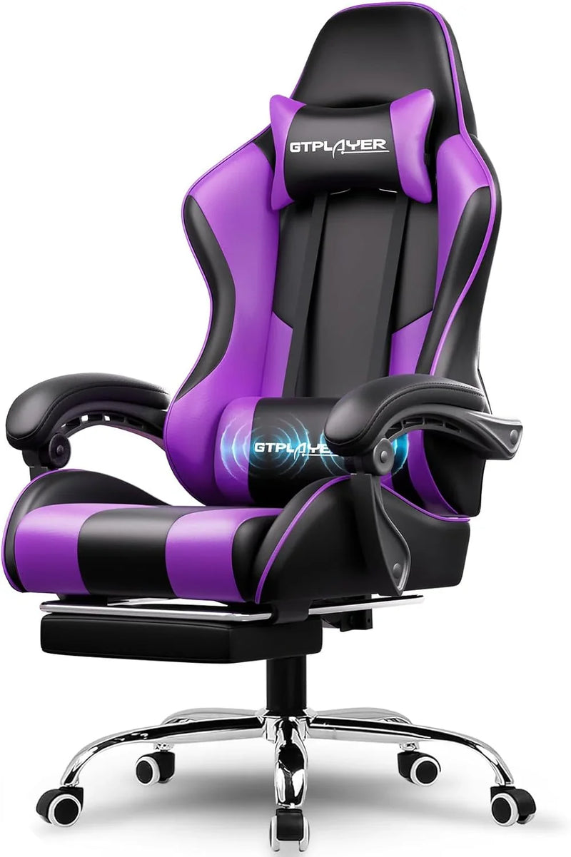 Gaming Chair with Footrest and Lumbar Support – Ergonomic Computer Chair with Headrest, 360° Swivel, Height Adjustable, White A0