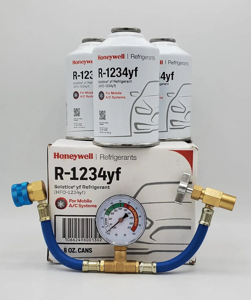 Refrigerant (3 Freon Cans) & HD Brass Can Tap with Gauge-Honey Well L8