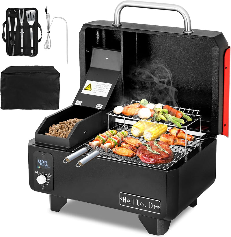 Portable Wood Pellet Grill and Smoker,Electric Outdoor 8 in 1 Tabletop Grills for RV Camping Tailgating RV Cooking BBQ, Intelligent Temperature Control and Superheated Steam Technology W6