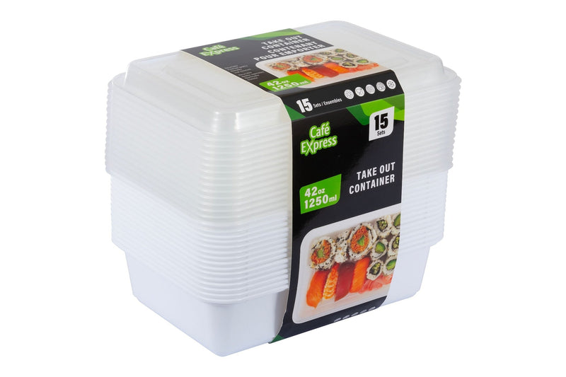 Cafe Express Rectangular Take Out Containers, 1.25-L, 15-pk T2