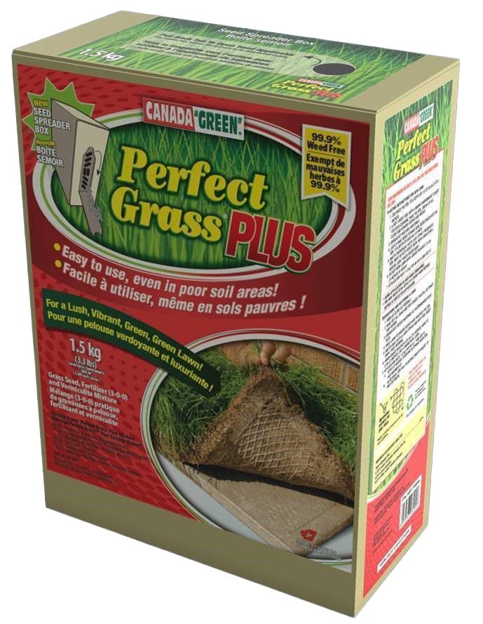 Canada Green Perfect Grass Plus 3-0-3 Grass Seed, Fertilizer & Vermiculite Mixture, 1.5kg R2