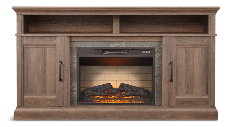 CANVAS Abbotsford Media Console Electric Fireplace TV Stand, 60-in, 1400W, Includes Remote Control, Brown Q2