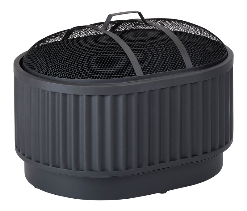 CANVAS Barbeau Oval Outdoor Fluted Wood Firepit, 28-in, Black T9