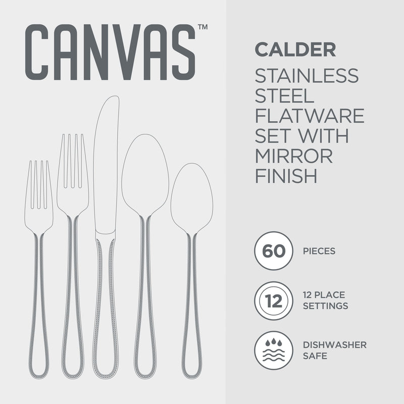 CANVAS Beaded Edge Flatware Set, Serves 12, 60-pc E0