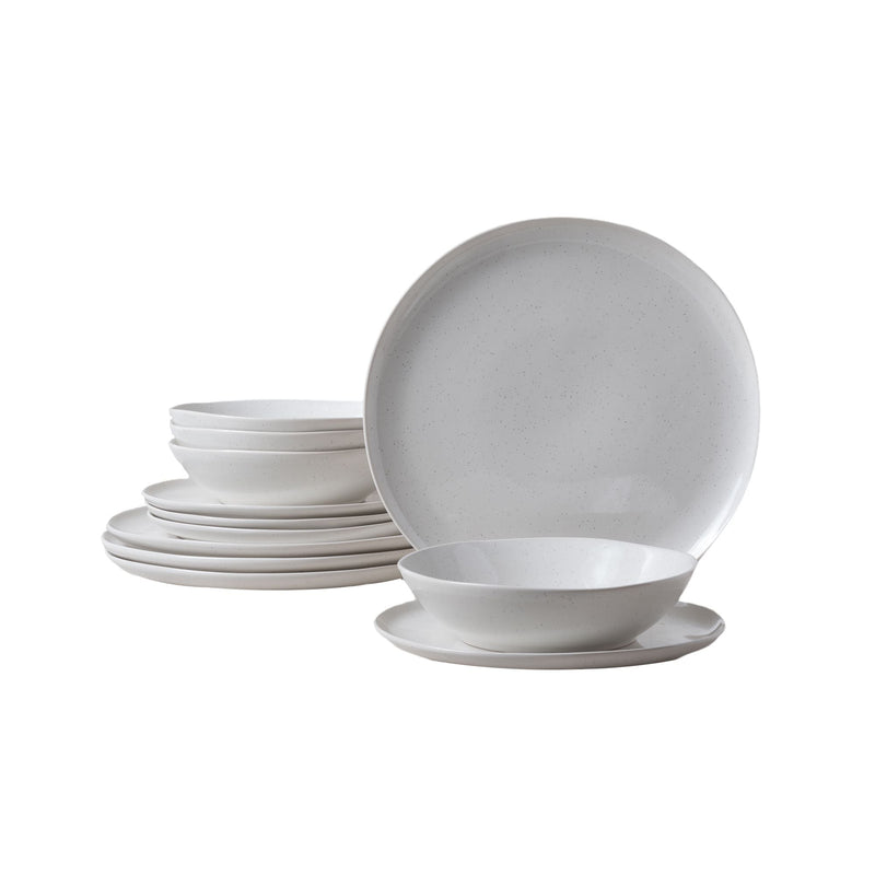 CANVAS Bettina Glossy Stoneware Dinnerware Set, Serves 4, 12-pc, White Speckle V3