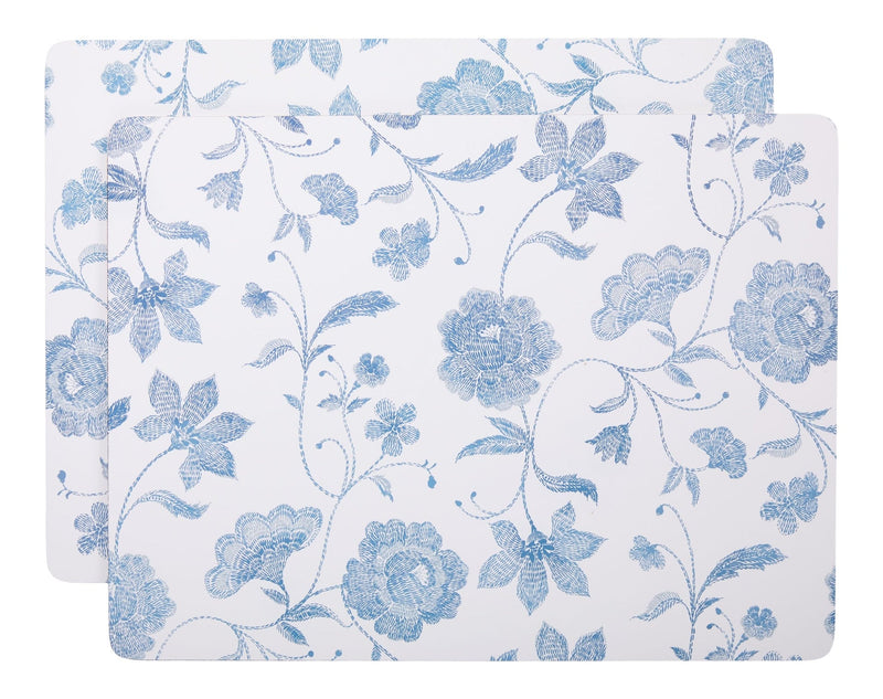 CANVAS Blue Floral Rectangle Cork Placemat Set, Multi-Coloured, 11-in x 15-in, 2-pk V4