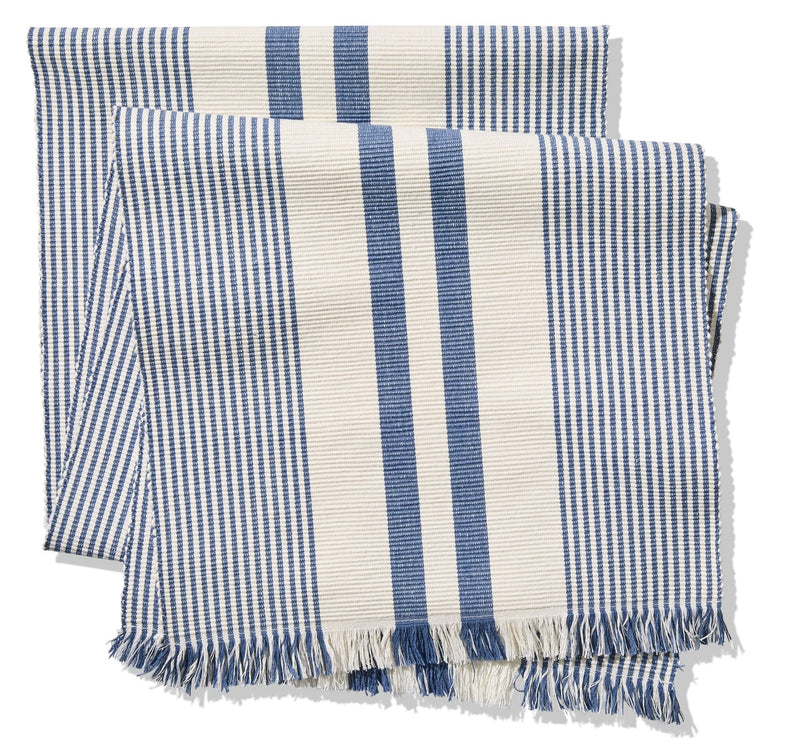 CANVAS Blue Ribbed Rectangular Cotton Table Runner, 84-in x 15-in F2
