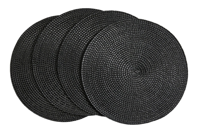 CANVAS Braided Round Placemats, Black, 15-in Diameter, 4-pk I4