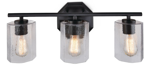 CANVAS Bridgewater 3-Light Vanity Light Fixture with Rippled Glass Shade, Black H2