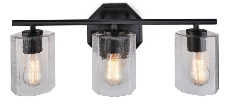 CANVAS Bridgewater 3-Light Vanity Light Fixture with Rippled Glass Shade, Black H2