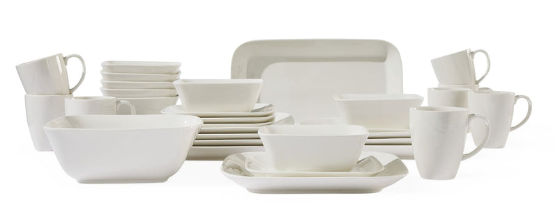 CANVAS Cornerbrook Square Stoneware Dinnerware Set with Serveware, Serves 8, 34-pc, Warm White H3