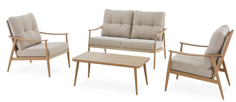 CANVAS Elmvale Outdoor Patio Conversation Set with Rattan Back and Tufted Cushions, Tan, 4-pc C8