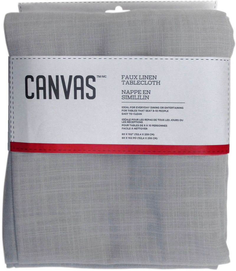 CANVAS Faux Linen Rectangle Tablecloth, 60-in x 102-in, Light Grey W3
