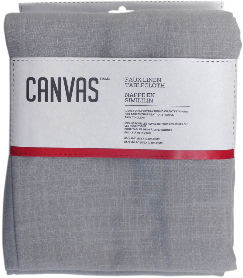 CANVAS Faux Linen Rectangle Tablecloth, 60-in x 120-in, Light Grey I8