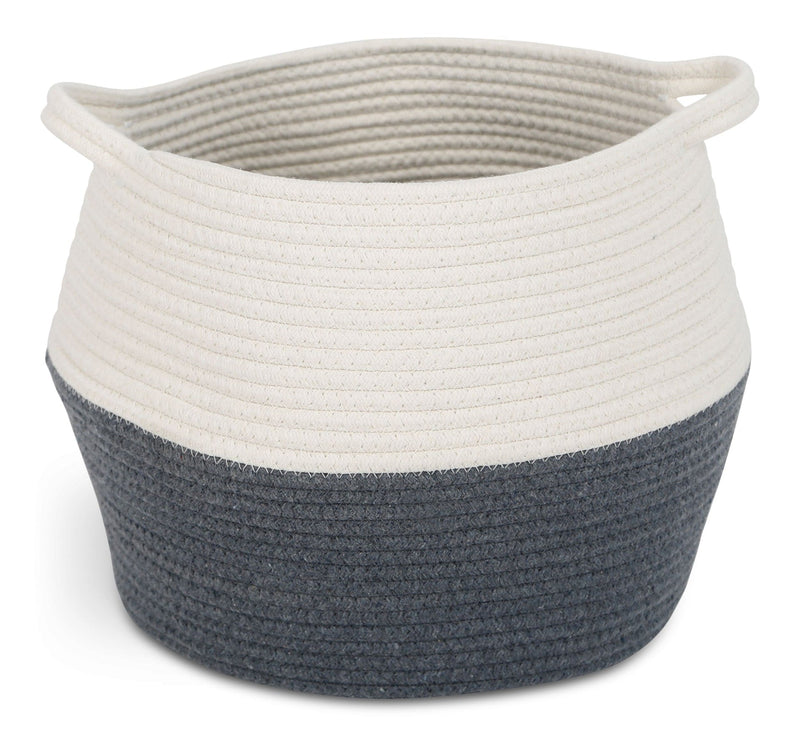 CANVAS Henley Round Rope Basket, White/Grey, 12.6 x 12.6 x 11.8-in D9