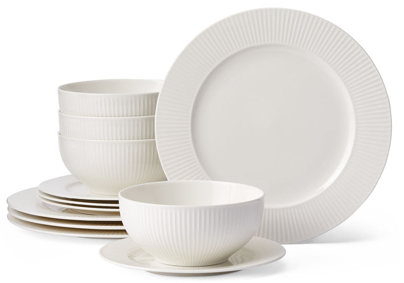 CANVAS Highbury Ribbed New Bone Dinnerware Set, Serves 4, 12-pc, White D6