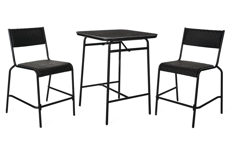 CANVAS Kensington Outdoor Patio High Dining Set with Stone Table Top, Black, 3-pc F7